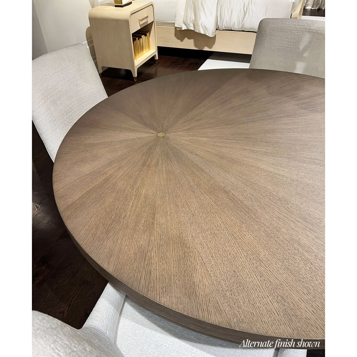 Close-up of tabletop with alternate dark wood finish.