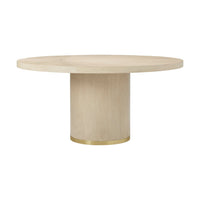 Side view of round dining table with gold accent.