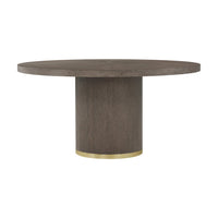 Side view of dark mink dining table with gold trim.