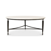 Round coffee table straight front view.