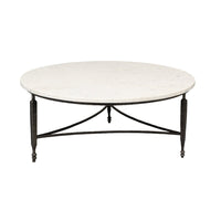 Round coffee table marble top front view.