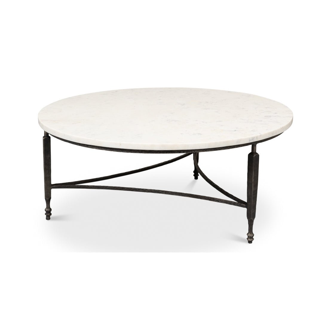 Round coffee table wide angle with marble top.