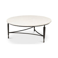 Round coffee table wide angle with marble top.