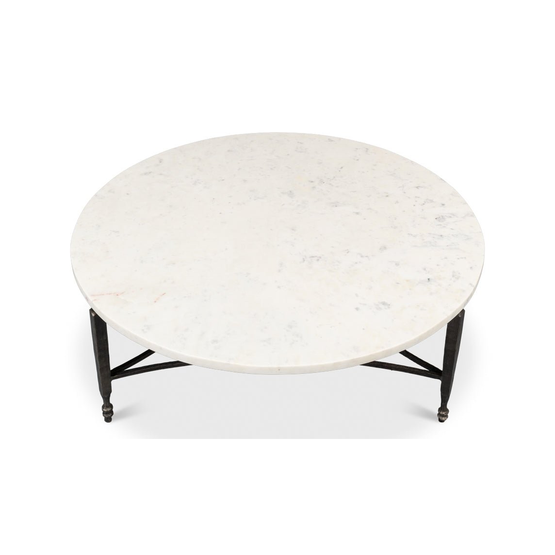 Round coffee table top view showing surface.