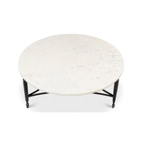 Round coffee table top view showing surface.