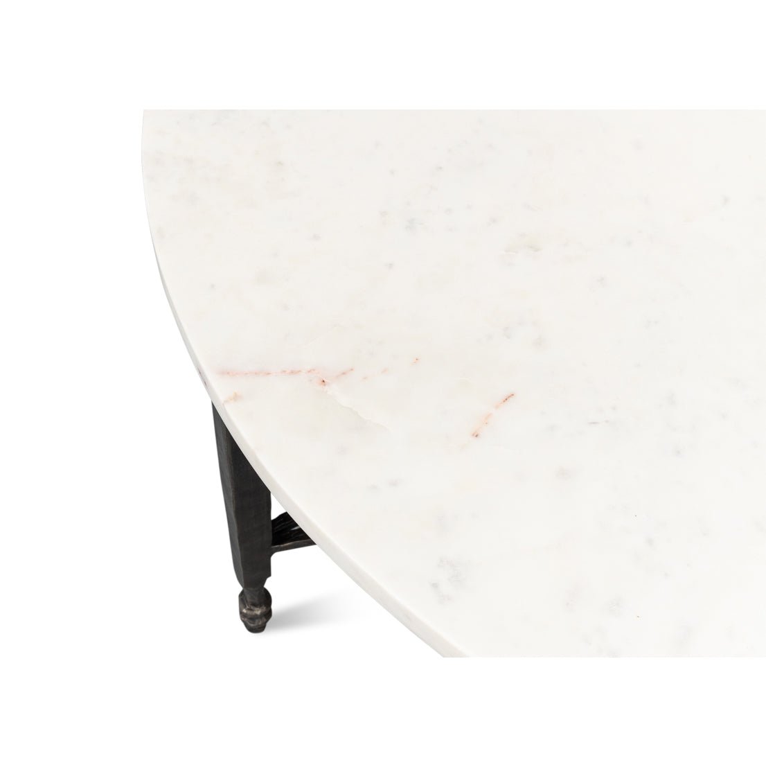 Close-up of marble top on coffee table.