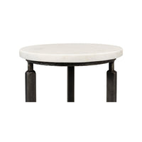 Side view of minimalist marble top table.