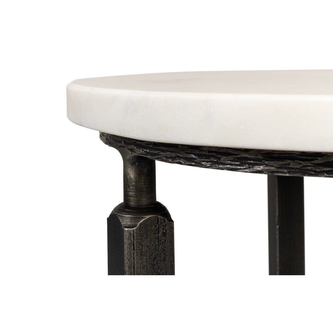 Detail of table edge and legs, marble top.