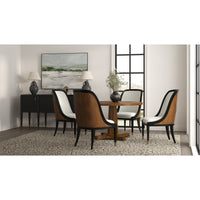Round Pedestal Dining Table with Radial Walnut Top, room scene