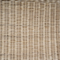 Detailed rattan weave on round coffee table.