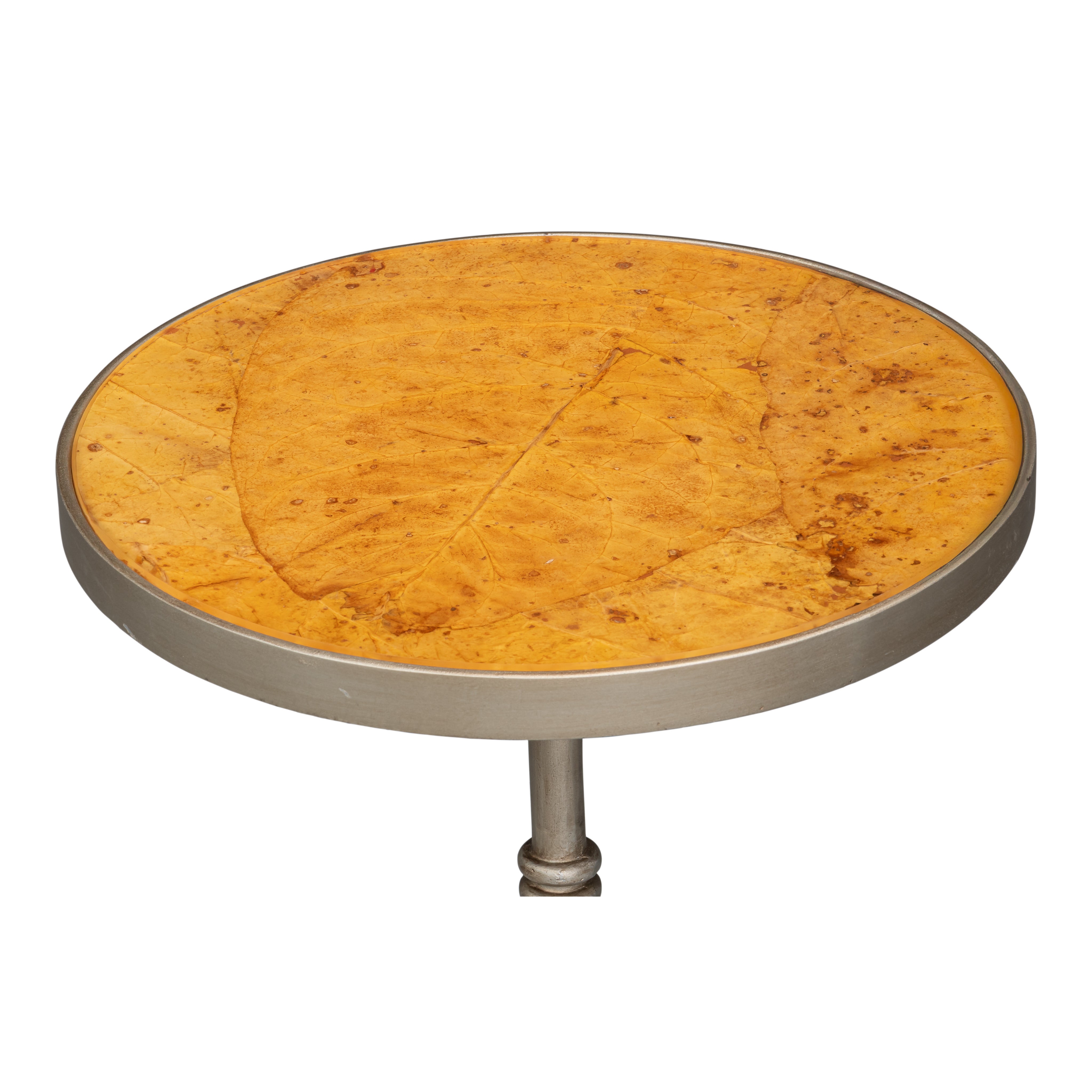 Round Tobacco Leaf Side Table in Aged Iron Finish - additional view