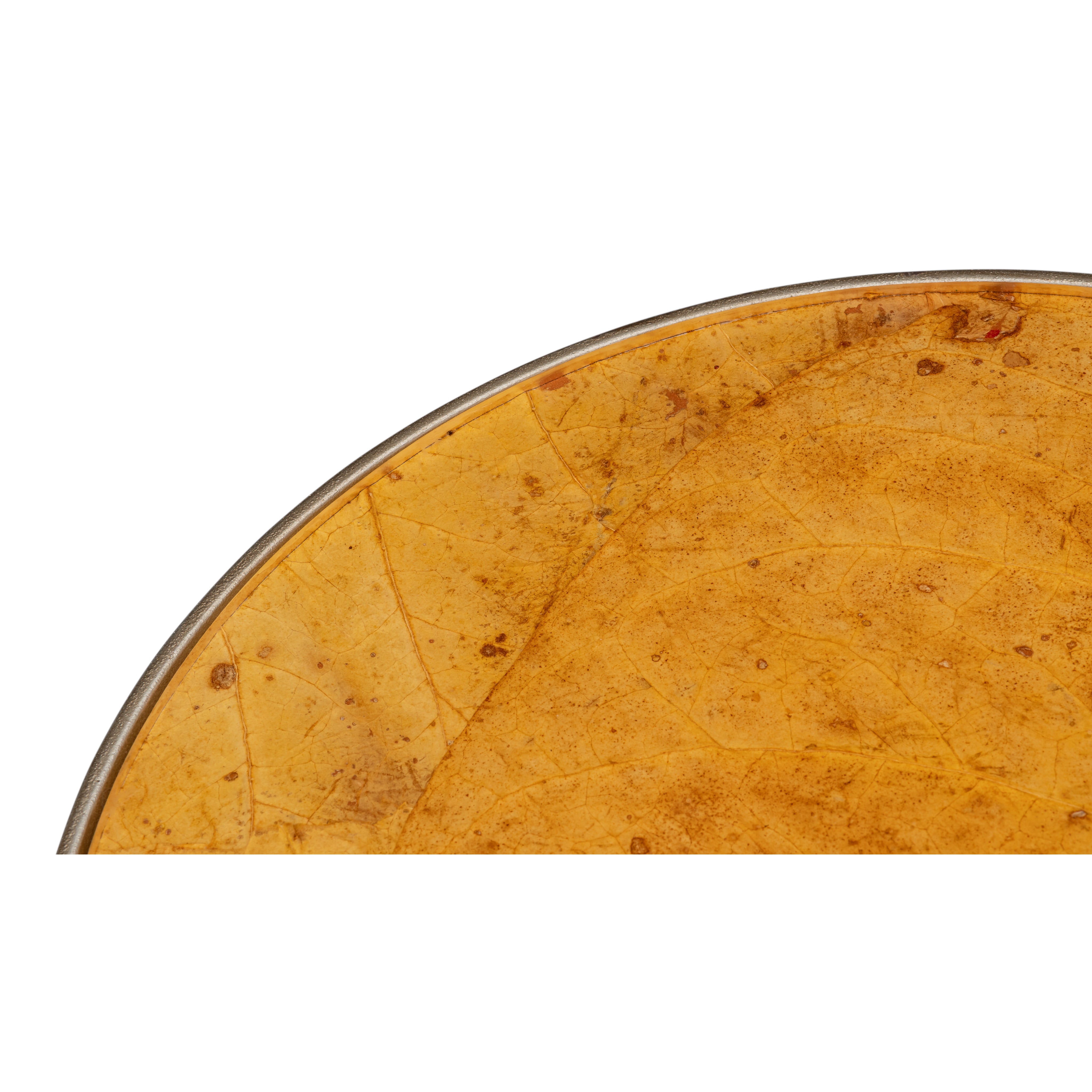 Round Tobacco Leaf Side Table in Aged Iron Finish - additional view