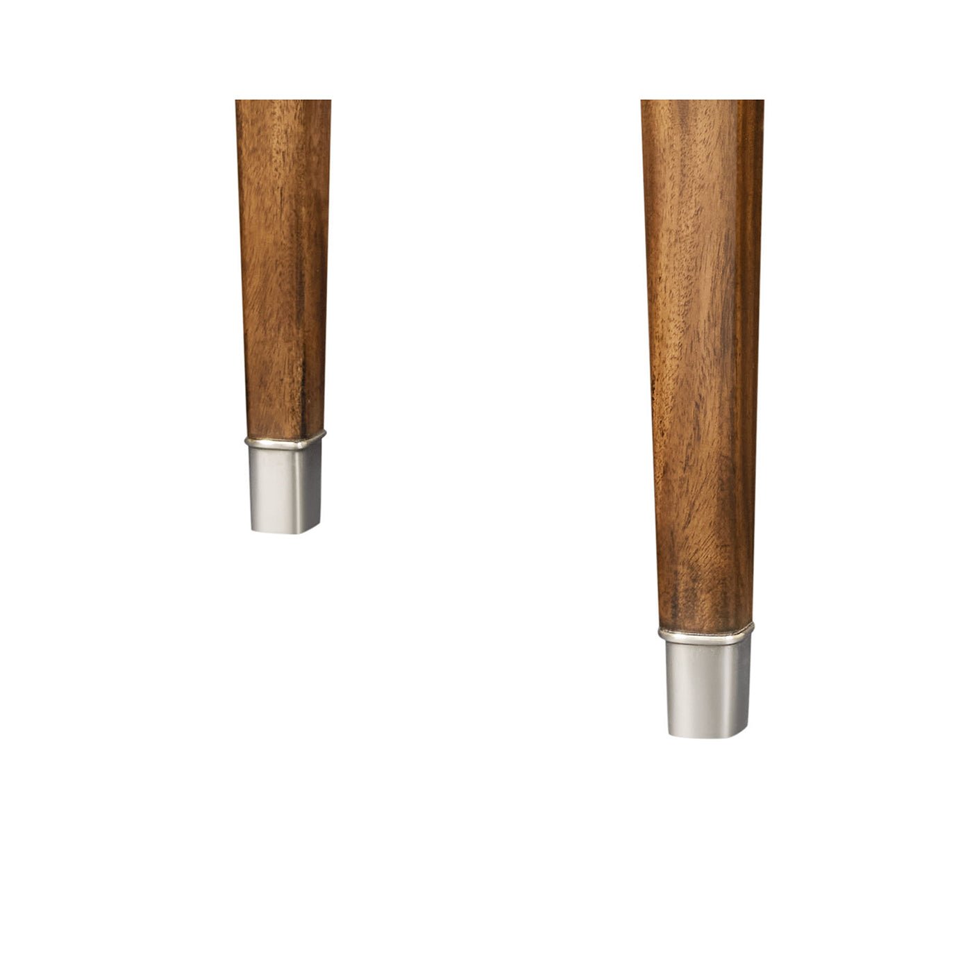 Close-up of side table legs with metal caps.