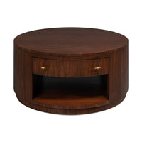 Round Walnut Drum Coffee Table with Storage Drawer - additional view