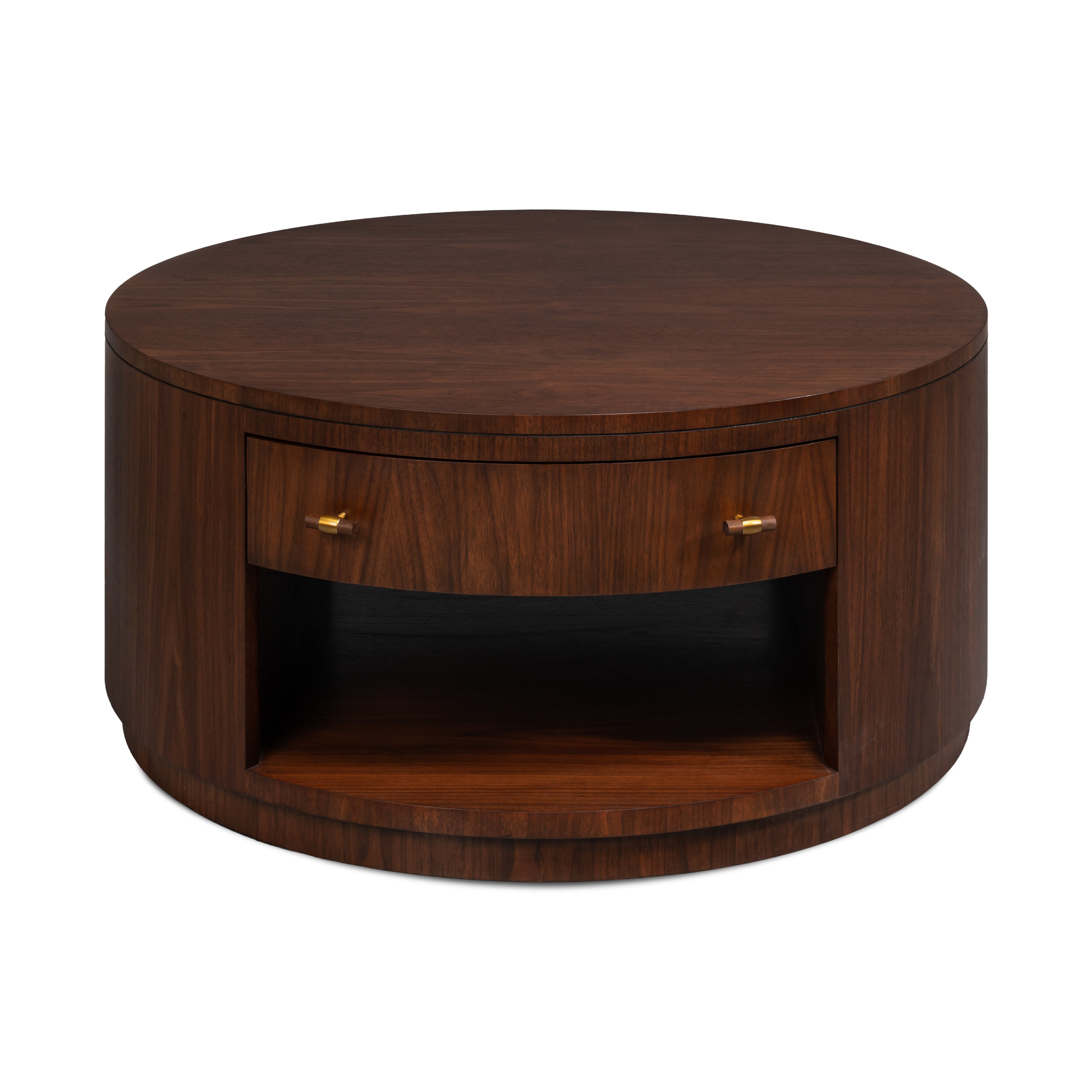 Round Walnut Drum Coffee Table with Storage Drawer - additional view