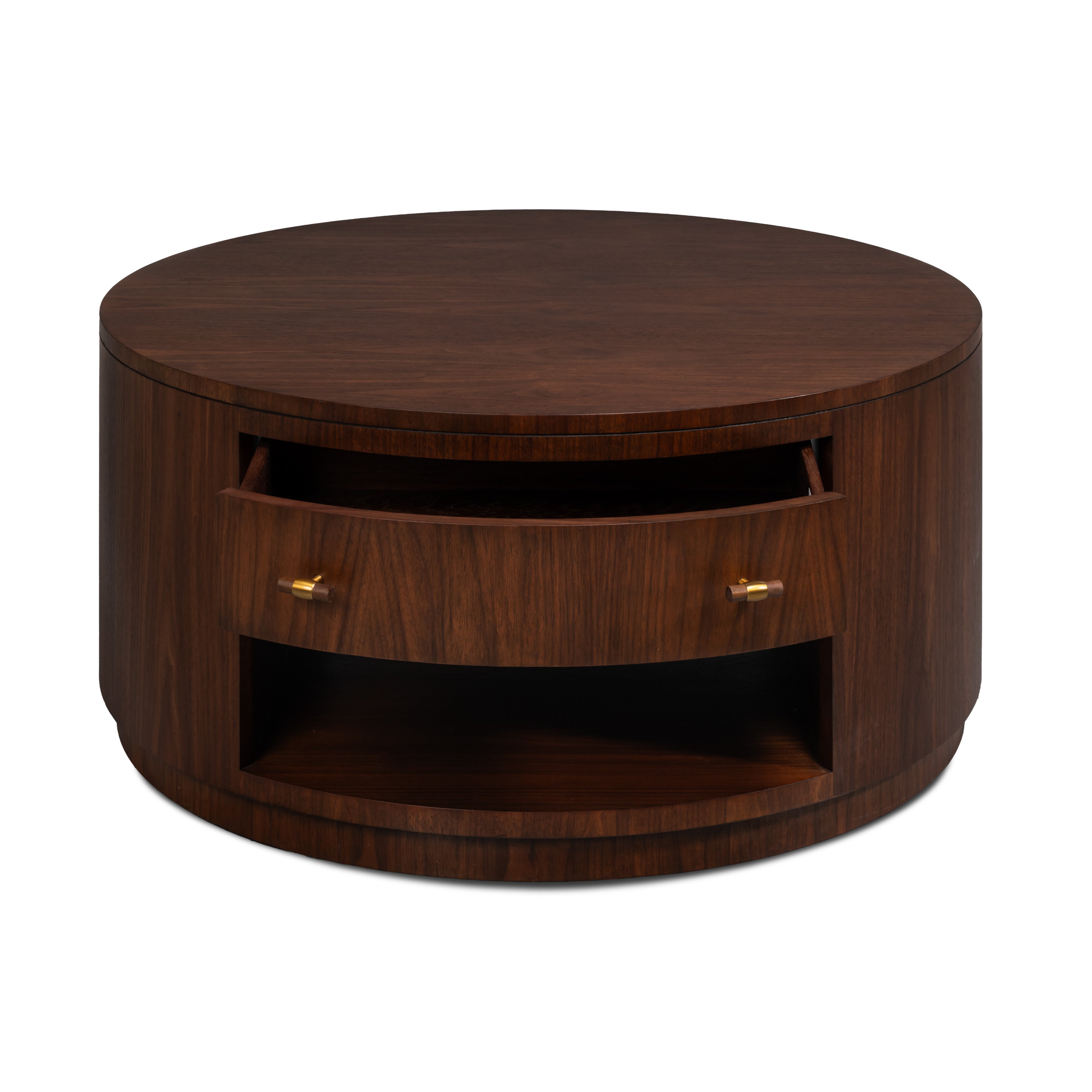 Round Walnut Drum Coffee Table with Storage Drawer - additional view