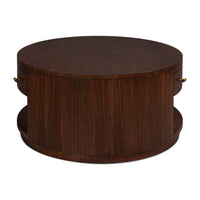 Round Walnut Drum Coffee Table with Storage Drawer - additional view