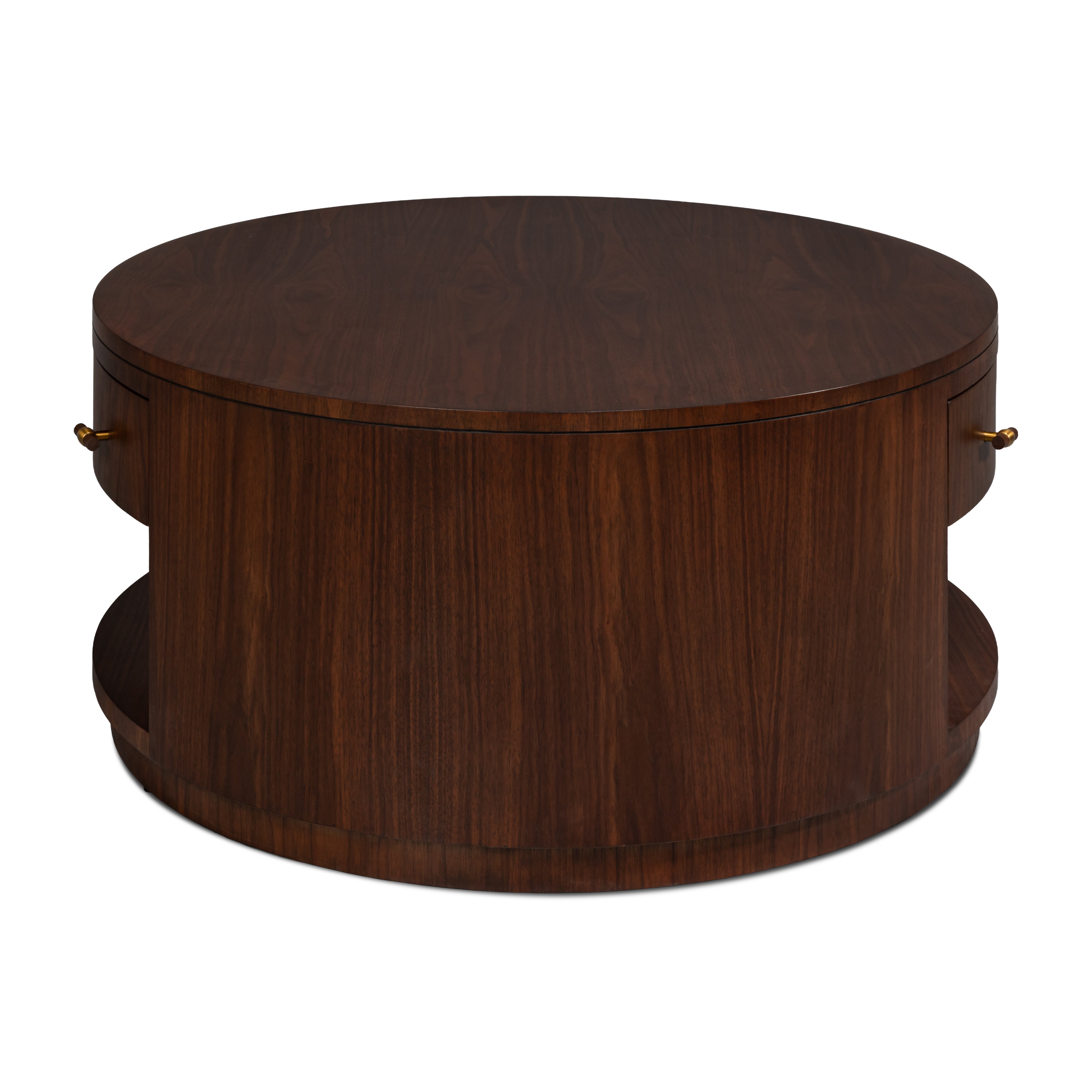 Round Walnut Drum Coffee Table with Storage Drawer - additional view