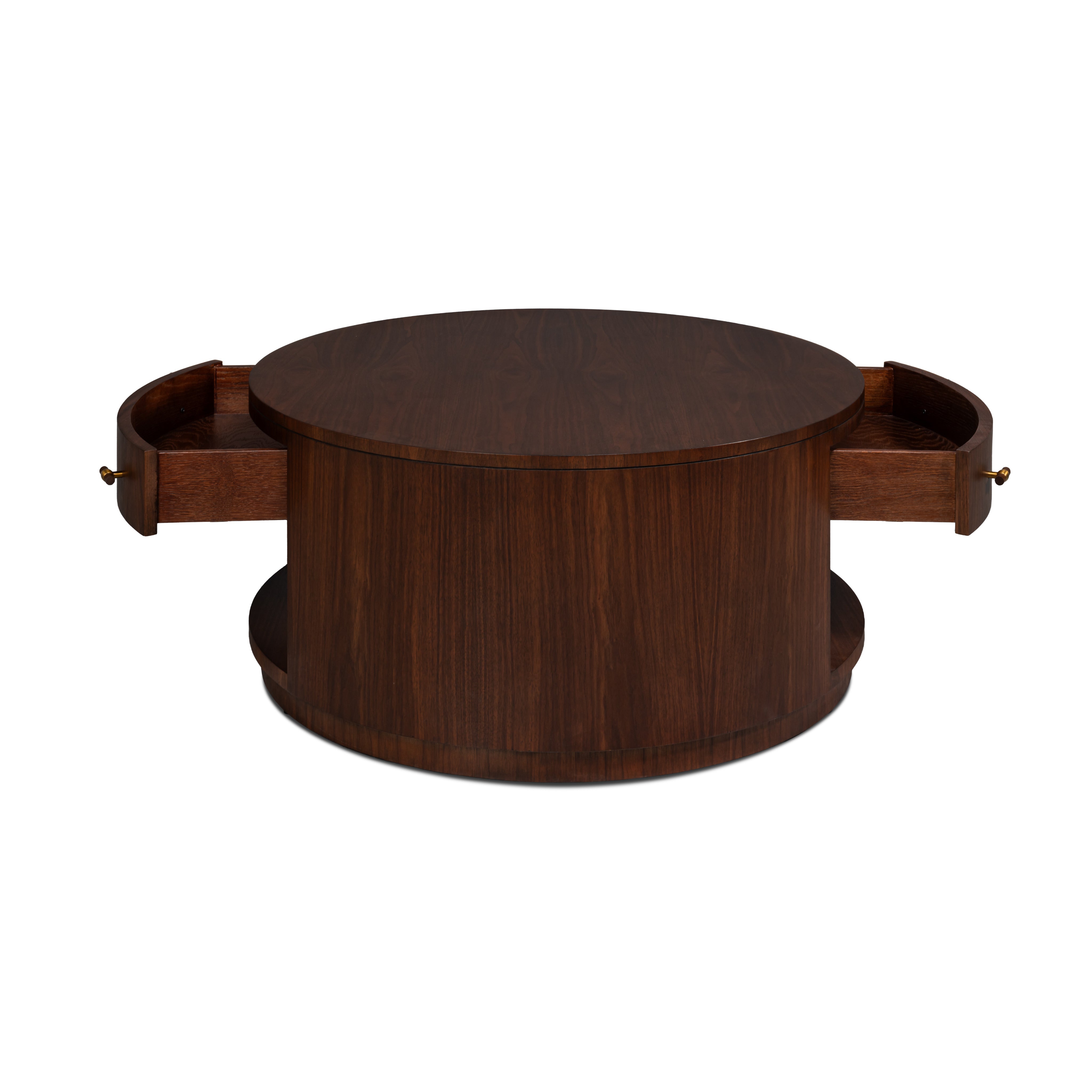 Round Walnut Drum Coffee Table with Storage Drawer - additional view