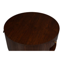 Round Walnut Drum Coffee Table with Storage Drawer - additional view