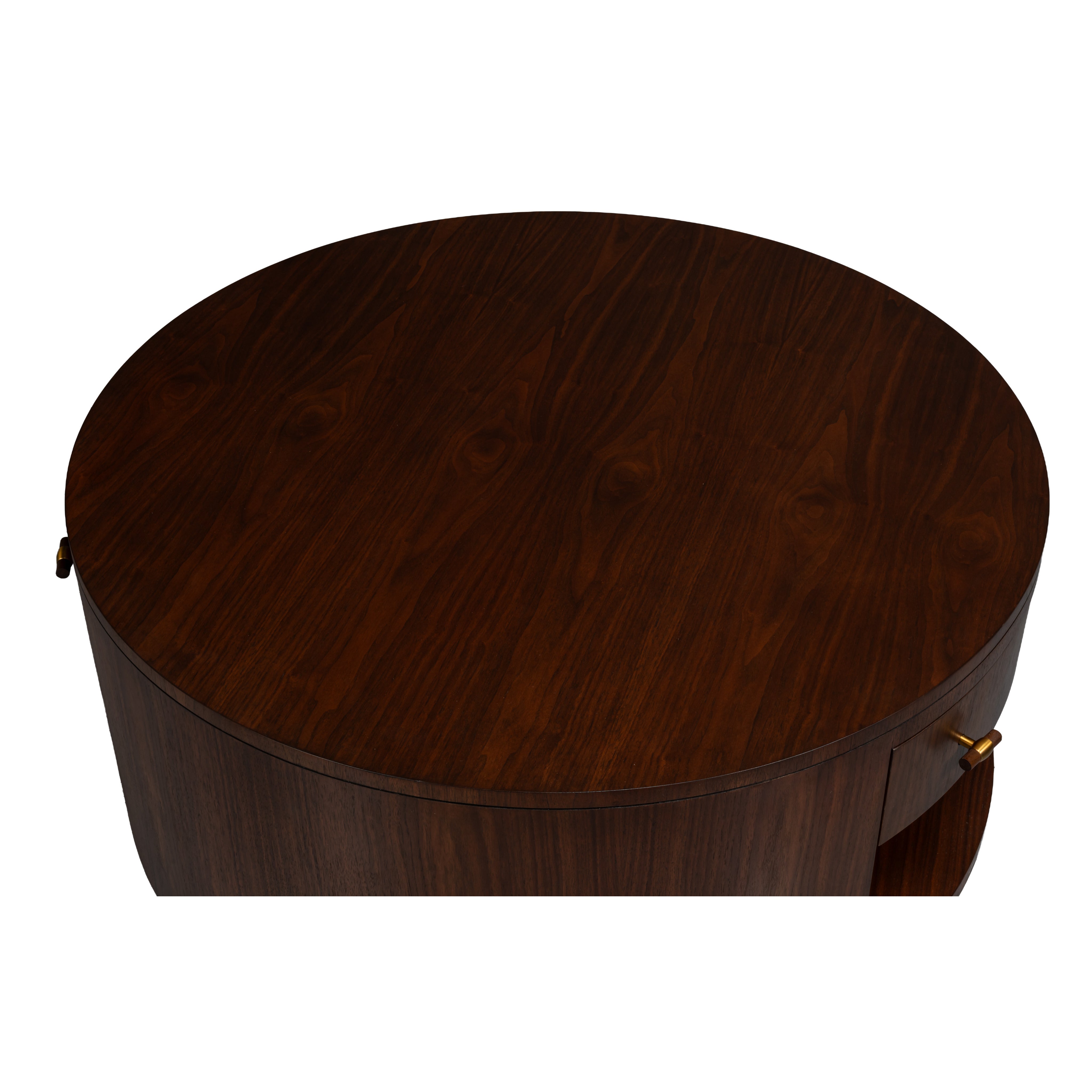 Round Walnut Drum Coffee Table with Storage Drawer - additional view