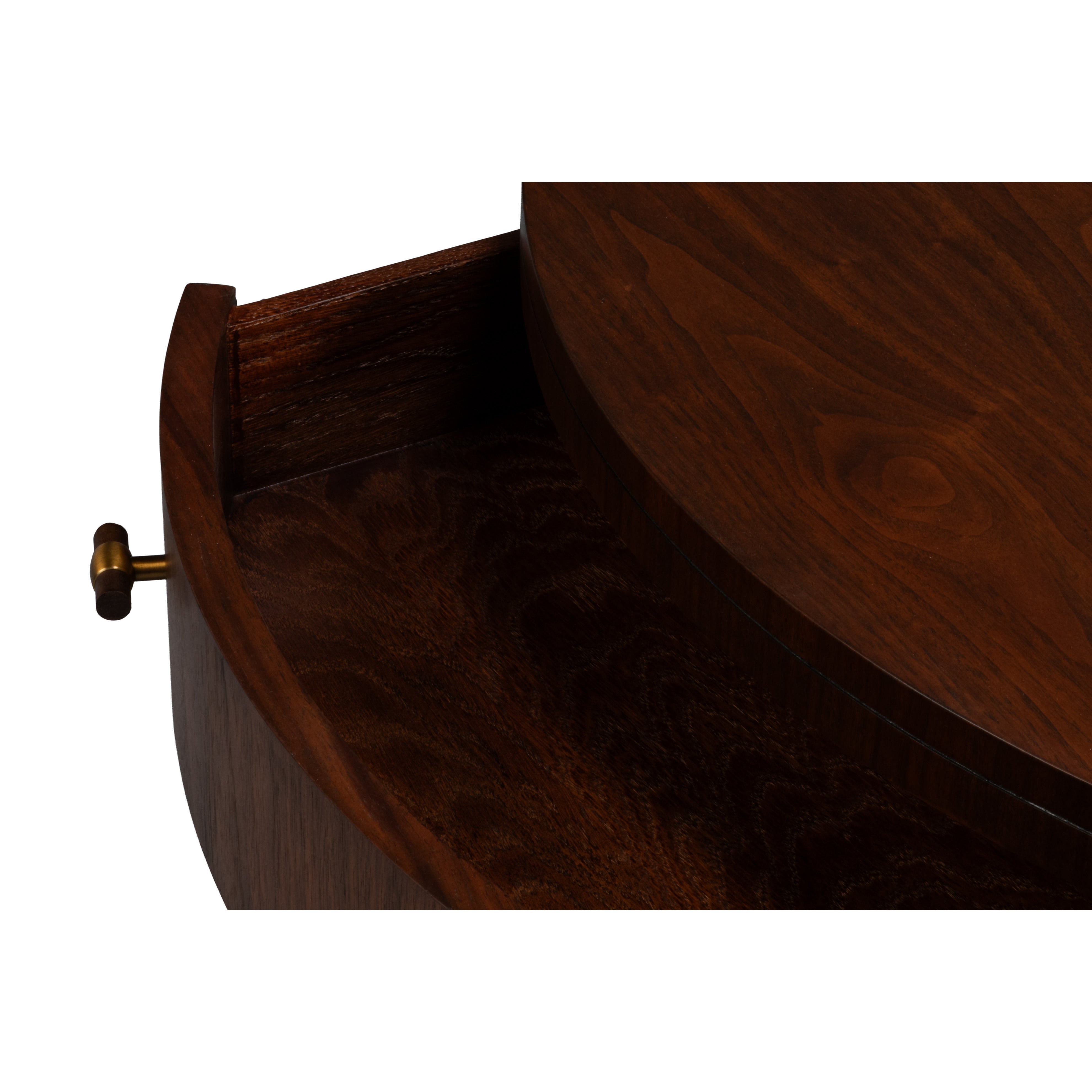Round Walnut Drum Coffee Table with Storage Drawer - additional view