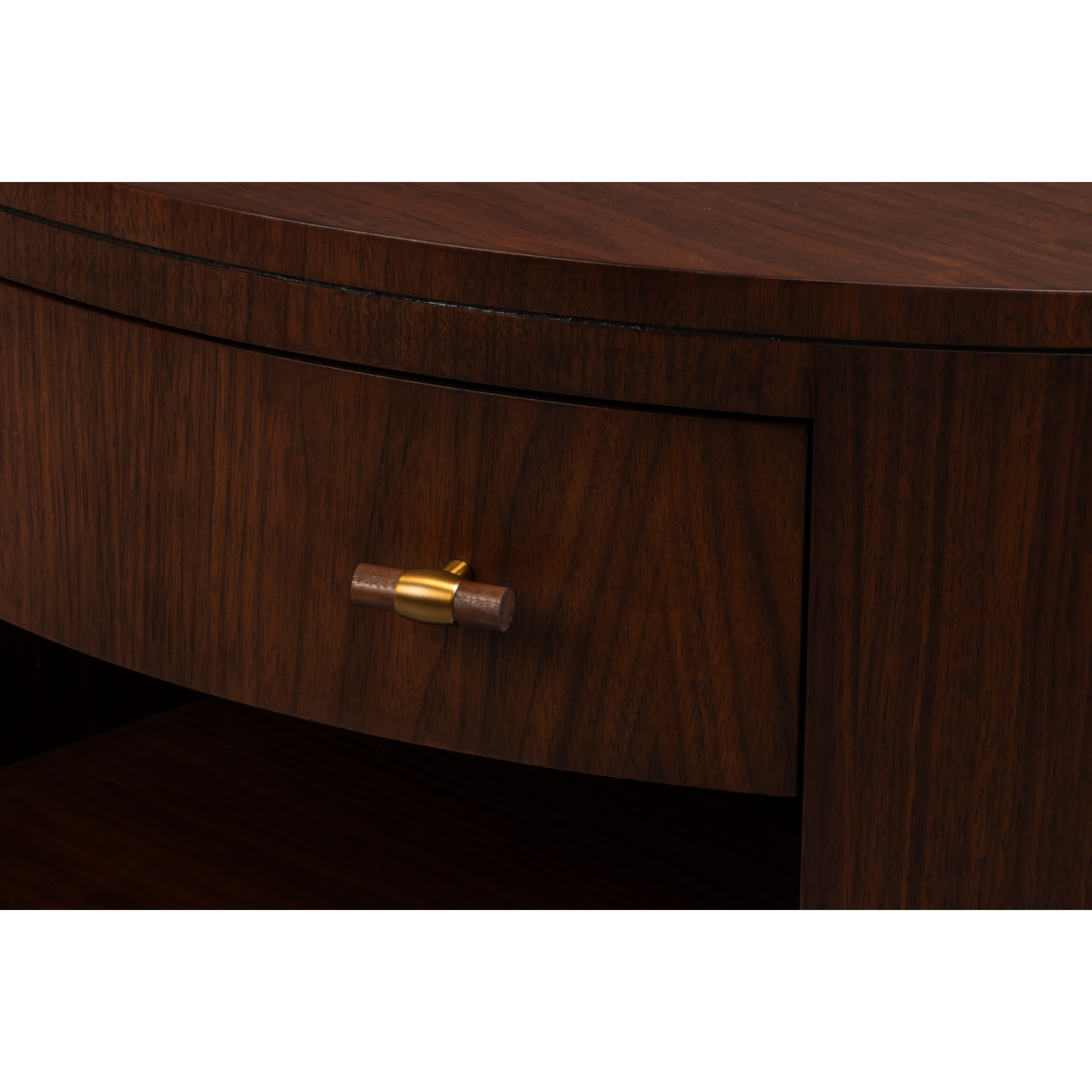 Round Walnut Drum Coffee Table with Storage Drawer - additional view