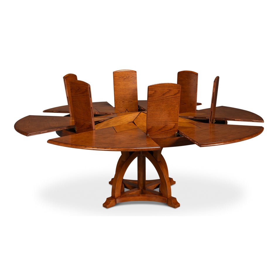 Walnut Jupe dining table, segments lifted.