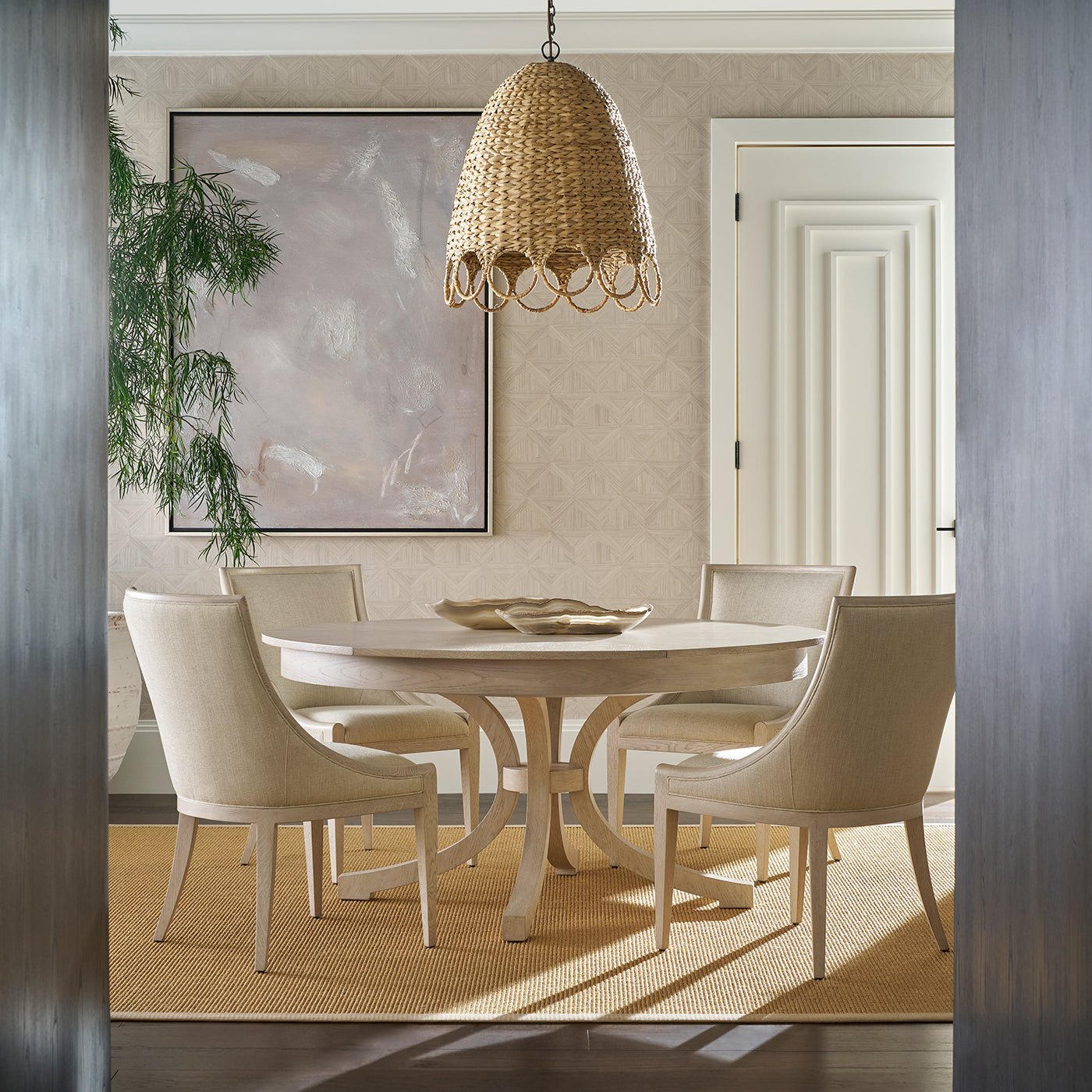 Dining table set with chairs in room