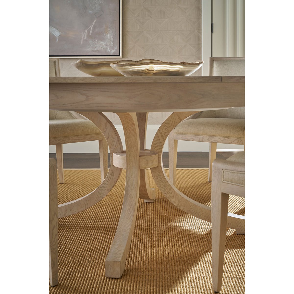 Dining table base detail with chairs
