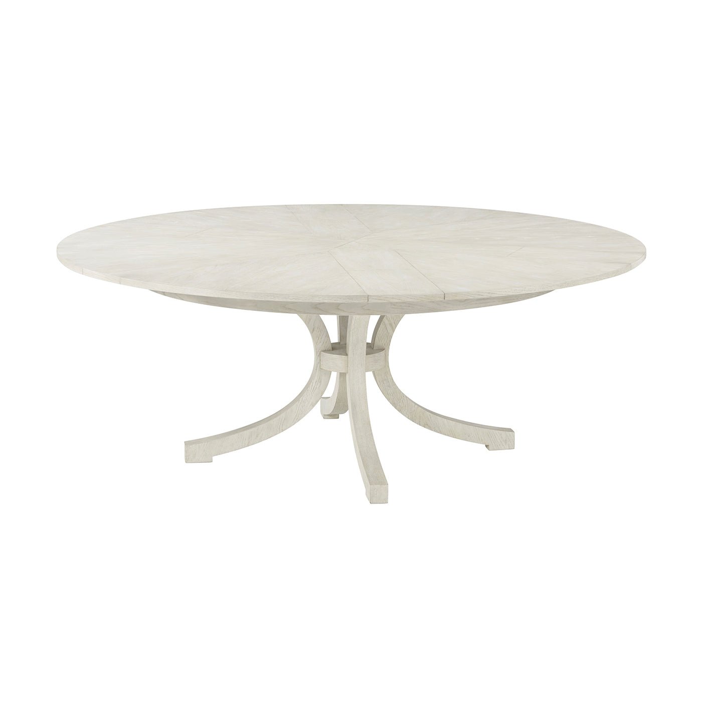 Round white dining table on white background