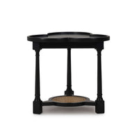 Clover accent table front view, balanced structure, black finish.