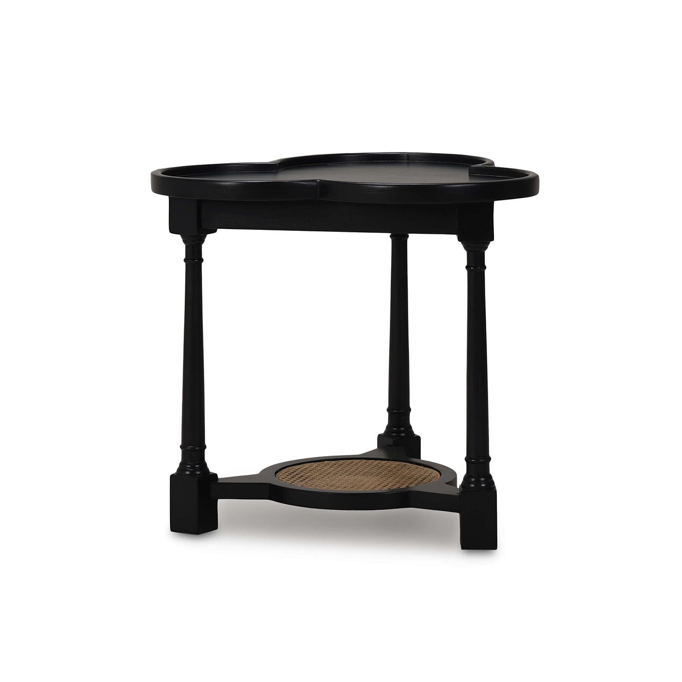 Clover accent table side angle, detailed legwork visible.