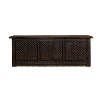 Front view of rustic brown Moroccan sideboard.