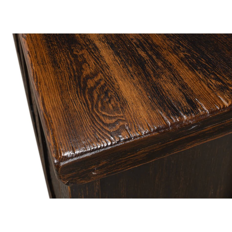 Detailed view of wood texture on sideboard top.