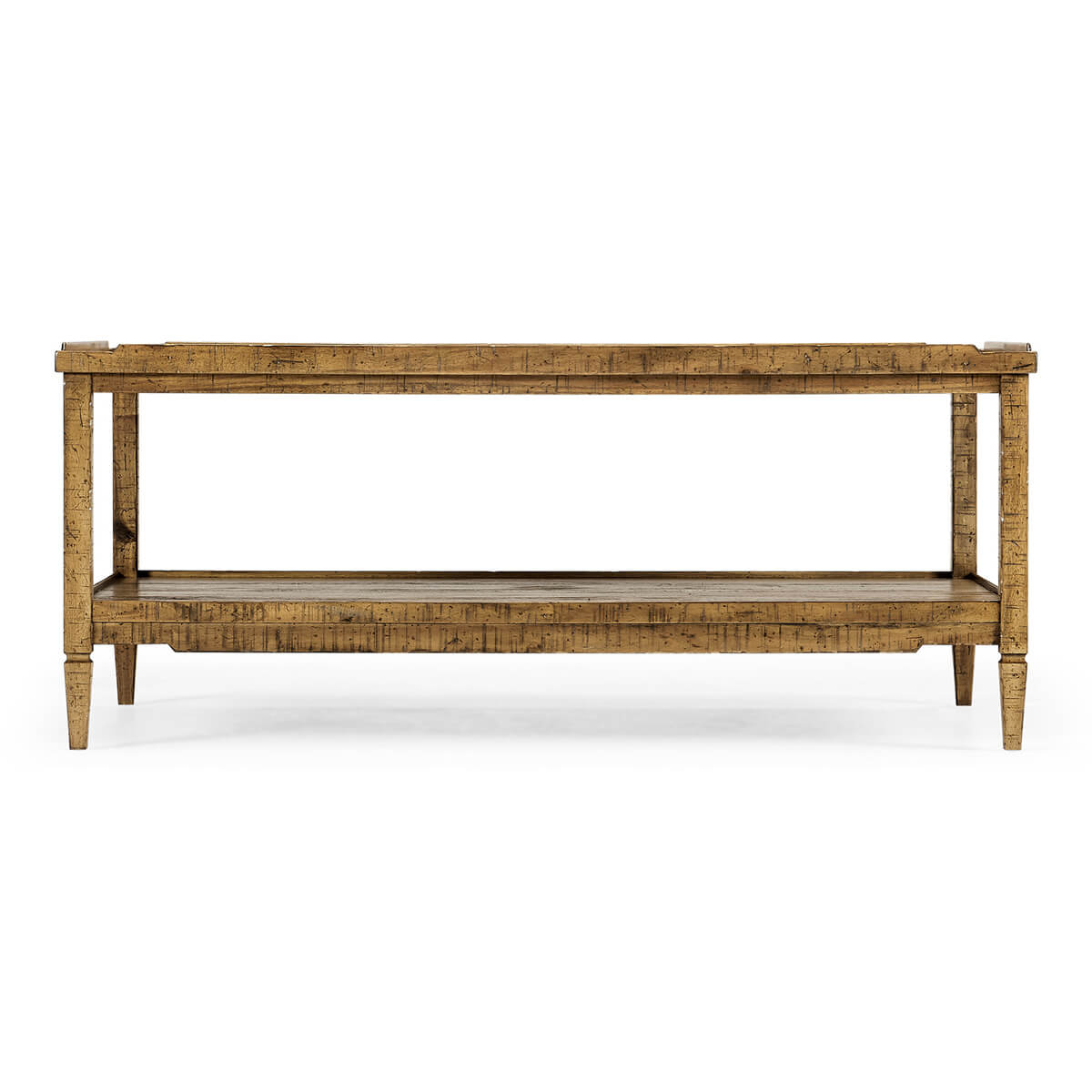 Side view of rustic country coffee table design.