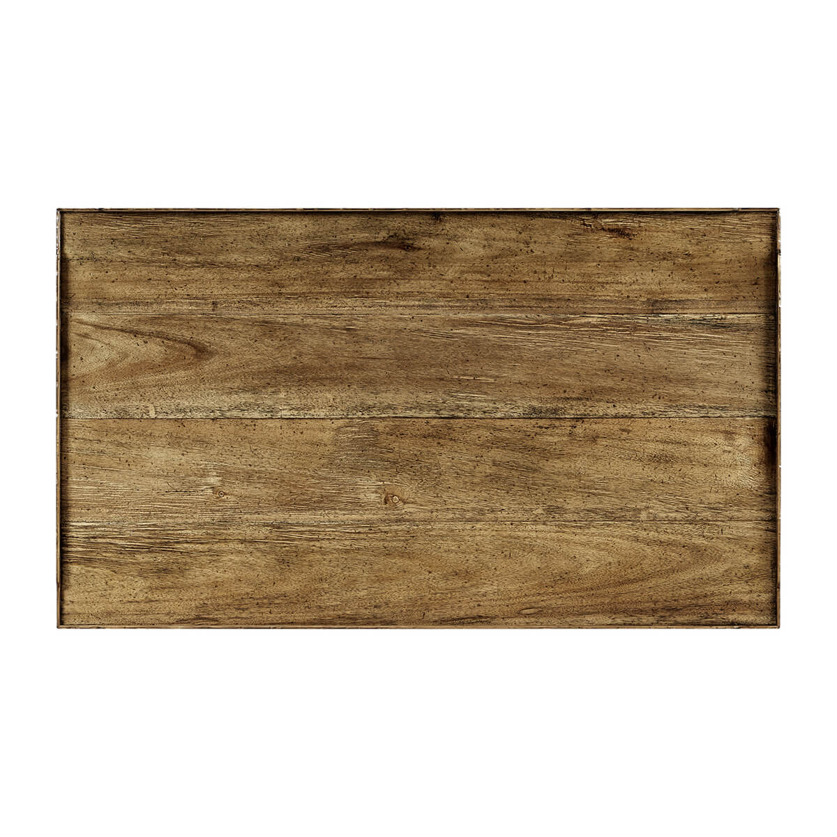Overhead view of rustic country coffee table surface texture.
