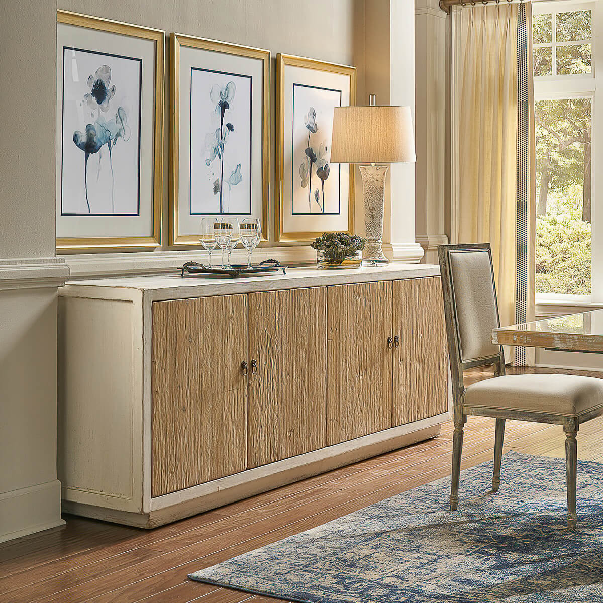 Decor setup with rustic country house cabinet sideboard.