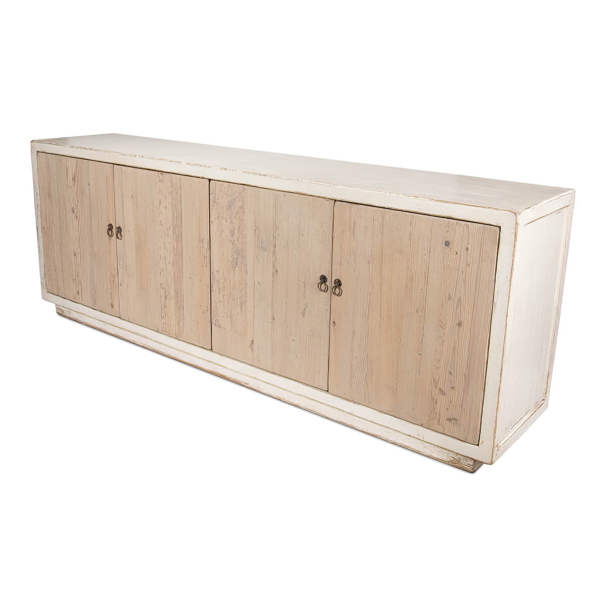 Angled view rustic country house cabinet sideboard.