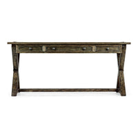 Rustic country walnut desk, front view showing structure.