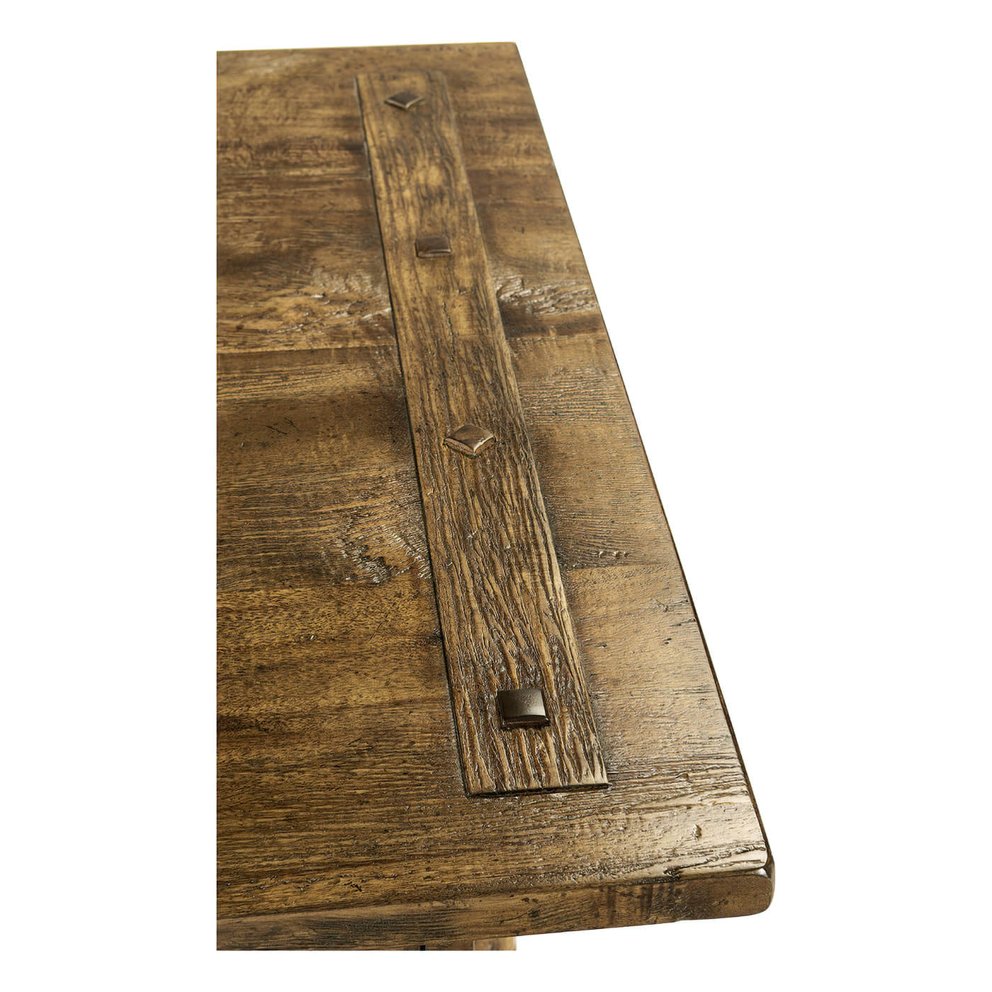 Close-up of desk's wood texture and finish.