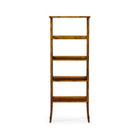 Rustic country walnut etagere, front view, five shelves.