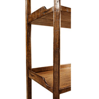 Side view, rustic etagere, shelf and leg details.