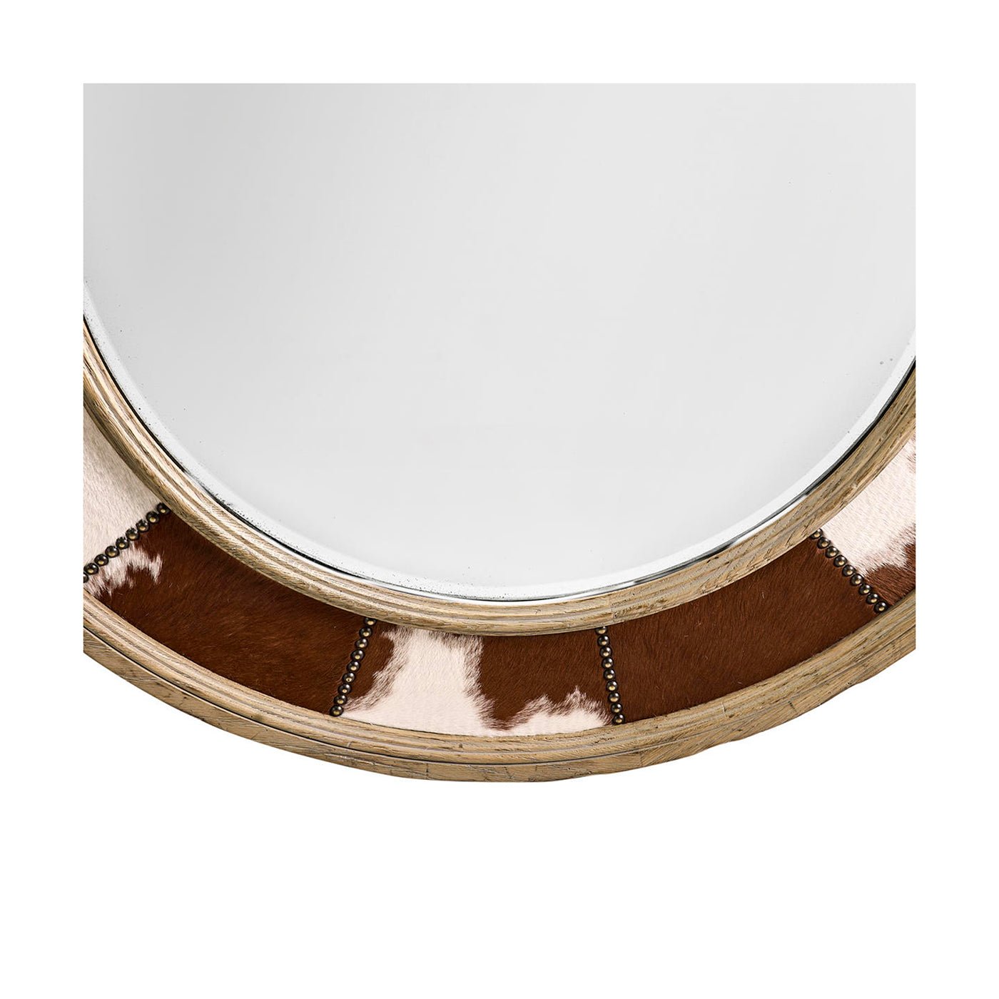 Bottom section detail of cowhide mirror inlay.