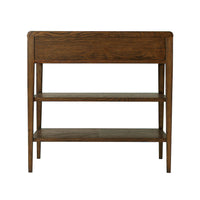 Back view of rustic dark oak nightstand.