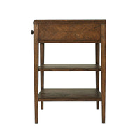 Side view of rustic dark oak nightstand.