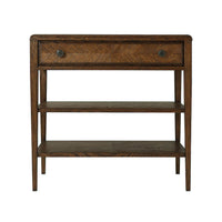 Front view of rustic dark oak nightstand.