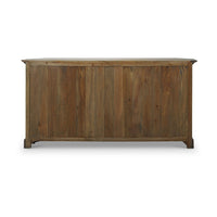 Rustic display cabinet back view, wood paneling.