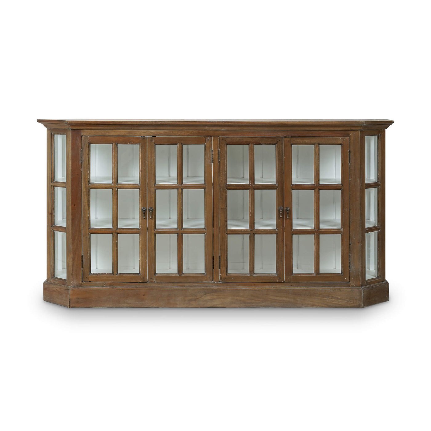Rustic display cabinet front view, doors closed.