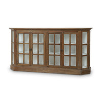 Rustic display cabinet front corner view, doors closed.